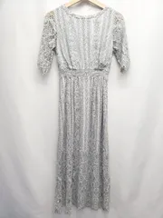 ◇ ⊂ PourVous プールヴー レース 五分袖 ロング フラワースカラップドレス サイズM グレー ホワイト系 レディース E  【1507100004833】