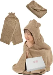 BE-SAN 泉州タオル 出産祝い ベビーバスローブ フード付きバスタオル バスポンチョ おくるみ プールタオル 高級ブランドタオル 日本製 子供 赤ちゃん 男の子 女の子(クマ耳ブラウン,  Free Size)