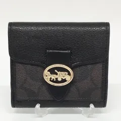 コーチ COACH 未使用 シグネチャー レザー 二つ折り 財布 コンパクト ウォレット ブラック ゴールド メタル 馬車ロゴ