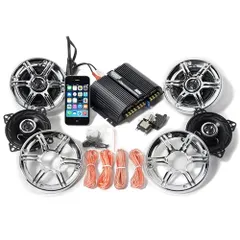 4チャンネル 500W LEDスイッチ付 バイク用 バイク オーディオ 10cm