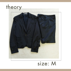 【良】　セオリー　theory　レディーススーツ　レディース　セットアップ　上下　パンツ　ブラック　黒　ストライプ　Ｍサイズ　ウール　結婚式 二次会 パーティー 冠婚葬祭 入園式 卒園式 入学式 卒業式 フォーマル 節句 七五三 誕生日 訪問 お呼ばれ