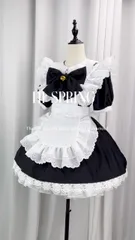 ロリータ ワンピース 可愛い 女の子 メイド服 コスプレ ブラック ホワイトMT07