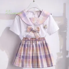 子供服 キッズ 女の子 セットアップ 夏服 JK制服 リボン ガールズ 上下セット ショートスカート カジュアル 半袖 ミニスカート Tシャツ  vii2z063499
