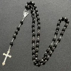 N017-i ロザリオ ネックレス ペンダント メンズ レディース ユニセックス ロング 十字架 クロス ビーズ 聖母マリア シンプル アクセサリー おしゃれ お洒落 かっこいい ロザリー Y字 男性 女性 新品 首飾り アクセント 上品 スタイリッシュ