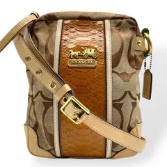 美品　COACH ショルダーバッグ　パイソン型押し　斜めがけ　キャンバス　レザー