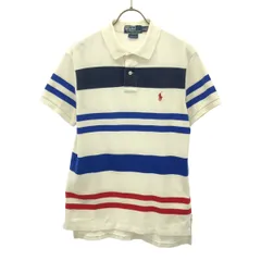 Polo by Ralph Lauren ポロバイラルフローレン CUSTOM FIT ボーダー柄 半袖 ポロシャツ M ホワイト系 鹿の子地 メンズ 古着
