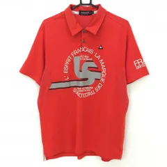 【超美品】ルコックゴルフ 半袖ポロシャツ レッド×白 ロゴ刺しゅう 袖下メッシュ メンズ LL ゴルフウェア le coq sportif