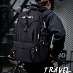 ★リュックサック デイパック ノートパソコンケース ファスナー付き USBポートイヤホン穴 サイドポケット 仕切り