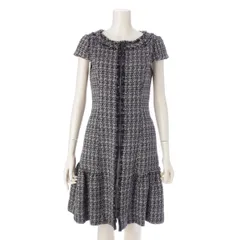 フォクシー ツイード ノースリーブ ジップアップ ワンピース ドレス 38984 ブラック ホワイト 38【中古】