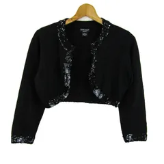 ゲスジーンズ カーディガン トップス ボレロ ショート丈 スパンコール レディース Mサイズ ブラック GUESS JEANS 【中古】