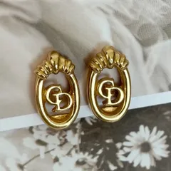 【極美品】クリスチャンディオール イヤリング  ディオールロゴ オーバル  金 ピアス GPメッキ アクセサリー  ゴールド  Dior Vintage Earrings Gold Vintage Finish Metal 22195