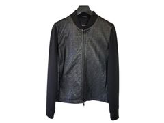 エンポリオアルマーニ レディース レザージャケット EMPORIO ARMANI ラムレザー イーグル ロゴ型押し ニット アウター ブルゾン