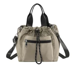 [ハルジオ] 巾着バッグ レディース ショルダーバッグ 2WAY ドローストリングバッグ ショルダー ハンドバッグ ミニバッグ ポシェット ナイロン 肩掛け 斜めがけ 人気 ブラック ベージュ グレー オシャレ バッグ 鞄 かばん (カーキ) [カーキ]