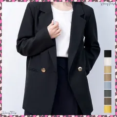 送料無料 ダブルボタンテーラードジャケットミドル丈 レディースベーシック スーツジャケット オフィスカジュアル ライトアウター 体型カバー入学式卒業式入園式ジャケット 長袖 フォーマル羽織無地 黒アウターおしゃれ きれいめジャケット