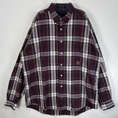 古着 90's/90年代 トミーヒルフィガー TOMMY HILFIGER 長袖シャツ チェック柄 ロゴ 刺繍 ボタンダウン XL  レッド系 マルチカラー メンズ