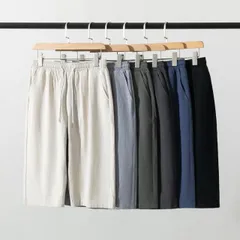 種類71：3XL/I：ブラックカーキ  メンズ ファッション 服 男性用 オシャレ シンプル 大人 かっこいい 大きいサイズ ストリート 紳士服 綿 七分丈 パンツ 夏 薄手 アウターウェア 快適 ワイド レッグ ストレート スーツ カジュアル