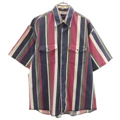 Wrangler ラングラー 90s オールド ストライプ柄 半袖 シャツ 17 ネイビー メンズ 古着