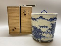 茶道具　膳所焼　陽炎園　雲堂写染付水指　淡々斎箱書 茶道具 膳所焼 陽炎園 雲堂写染付水指 淡々斎箱書 - メルカリ