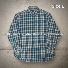90s OLD GAP L/S Button Down Flannel Check Shirt オールドギャップ ボタンダウンシャツ チェックシャツ ネルシャツ ブルー グリーン ホワイト Lサイズ マカオ製 紺タグ 刺繍タグ ネクストヴィンテージ