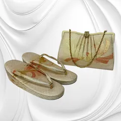 【中古品】草履 バッグ 和装小物セット ゴールド 着物 礼装