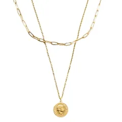 【ゴールド × アソート】[Cream dot. クリームドット公式] ネックレス レディースステンレス製 2点セット 金属アレルギー つけっぱなし サージカルステンレス ショート オーバルチェーン コイン 2way 大人