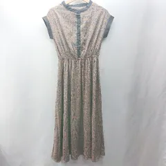 ◇ ⊂ ◎ emi+ 総柄 ウエストゴム 半袖 ロング丈 ワンピース サイズF ブラウン ブルー系 レディース E  【1503050038843】