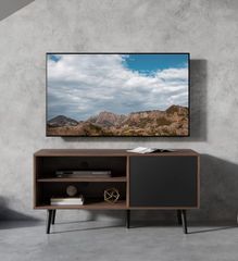 幅90cm TVボード TVボード ウォルナット 配線管理 北欧 可動式棚 ブラック ローボード 扉内収納付き テレビボード TS テレビ台 WAMPAT