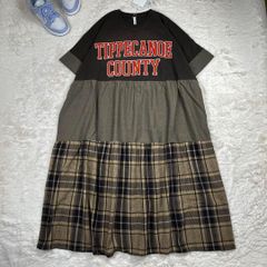 大人気 新品 リメイク風ワンピース カレッジロゴ ティアード ブラウン フリー
