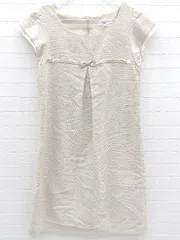 ◇ NATURAL BEAUTY BASIC ナチュラルビューティーベーシック ラメ フレンチスリーブ 膝丈 ワンピース M ベージュ *  【1002799981866】