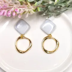 no.187  レジン　大きめカボション　大理石風　スクエア　ゴールド　ピアス イヤリング　ハンドメイド