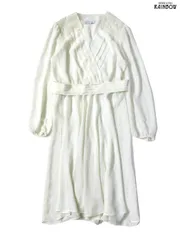 アメリカ 古着 レース 無地 シフォン ロング丈 長袖 ワンピース 白 生成り 