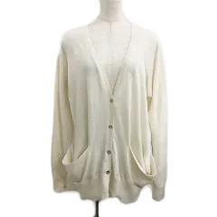 ザラ ZARA KNIT カーディガン ニット Vネック メランジ スリット 長袖 USA M 白 ベージュ ホワイト