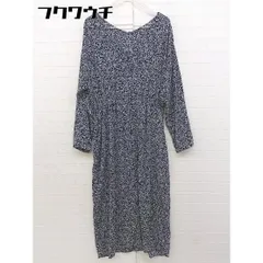 ◇ LOWRYS FARM 花柄　プリント　ウエストゴム　Vネック 長袖 ロング ワンピース サイズM ネイビー　ホワイト レディース  【中古】 【1107060000212】