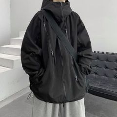 ☆ 블랙 ☆ XL 사이즈 ☆ 마운틴 파커 마운틴 파커 남성용 아우터 재킷 점버 윈드 브레이커 지퍼 업 나일론 시저켓 유니섹스 후드 포함 세련된 세련된 워크웨어 캐주얼 통근 통학