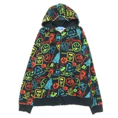 Disney ディズニー 総柄 長袖 ジップパーカー L ブラック メンズ 古着