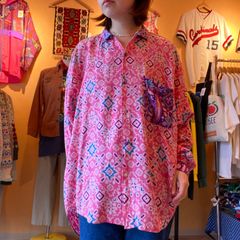 染め風　プリント　エスニック　柄シャツ