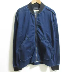 美品 DIESEL BLACK GOLD ディーゼルブラックゴールド ロゴパッチ ジップアップ MA-1 デニムジャケット ブルゾン サイズXL インディゴ メンズ 古着 中古 USED