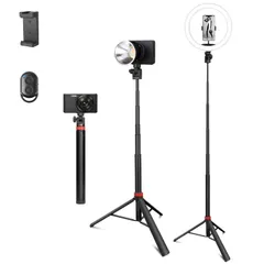 【迅速発送】Hemmotop ライトスタンド コンパクト 40cm-190cm 5段伸縮 リングライト/ledライト/投光器に適用 gopro 三脚 一脚 180°回転 1/4ネジ付き gopro DJI Osmo Pocket 3 Action 5 Pr