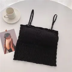 ☆ ブラック ☆ ベアトップ チューブトップ インナー  チューブトップ カップ付 ベアトップ キャミソール ブラトップ キャミ ショート丈 シャーリング ストラップ付 フリル カジュアル シンプル 無地 ダンス お出かけ 通勤 通学 おしゃれ かわいい