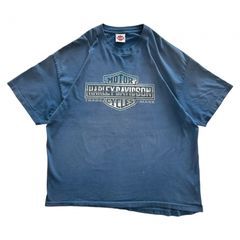 00s カリフォルニア ハーレーダビッドソン Tシャツ バイク エンブレム コットン フェード ボロ 両面プリント くすみ ブルー ビックサイズ