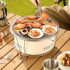 1pc カラフルなステンレス鋼炭火焼きグリル 煙のないポータブルテーブルトップBBQグリル 屋外調理用品
