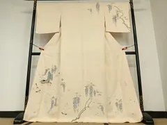 平和屋着物●訪問着　手描き　女人文　藤花房　金彩　正絹　逸品　AABC0140zg