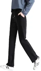 FARFADET ロング パンツ ライト ジャージ ボトムス ストレート ストレッチ レディース スポーツ ウェア スウェット フィットネス 薄手 長ズボン(ブラック,  XL)