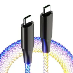 【新品・3営業日で発送】カシムラ USB充電＆同期C-Cケーブル1.2m レインボーLED 品番:AJ657