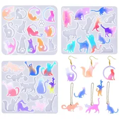 Voyyphixa シリコンモールド 猫テーマ 猫 動物系 3個セット ねこ DIY 手作り ピアス イヤリング キーホルダー チャーム アクセサリー UVレジン 型 エポキシ樹脂 贈り物 通し穴付き (猫) 1