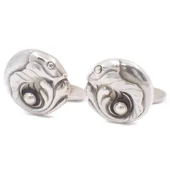 Georg Jensen Leaf Motif Cufflinks Silver 925 DENMARK VG cond