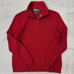 Polo by Ralph Lauren ポロ ラルフローレン ハーフジップ コットンニット ワンポイント 刺繍 赤 No.E77.