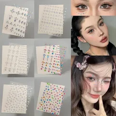 CHANJIF ラインストーン 顔シール メイク ステッカー 貼り付け可能 カラフル 3D 光る キラキラ シール 顔面デコ 携帯電話装飾 多種多様 DIY用品 手芸用品 6枚セット 0