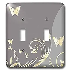 3drose LSP _ 217993?_ 2ゴールドButterflies and Flourishes On Aツートンカラーライトグレー背景???ダブル切り替えスイッチ