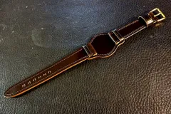 ◆台座付VINTAGE BELT◆高品質国産アニリン染めコードバン ダークチョコ カスタムオーダー(ラグ幅/台座サイズ/バックルカラー) 受注生産(納期10日前後) 腕時計ベルト